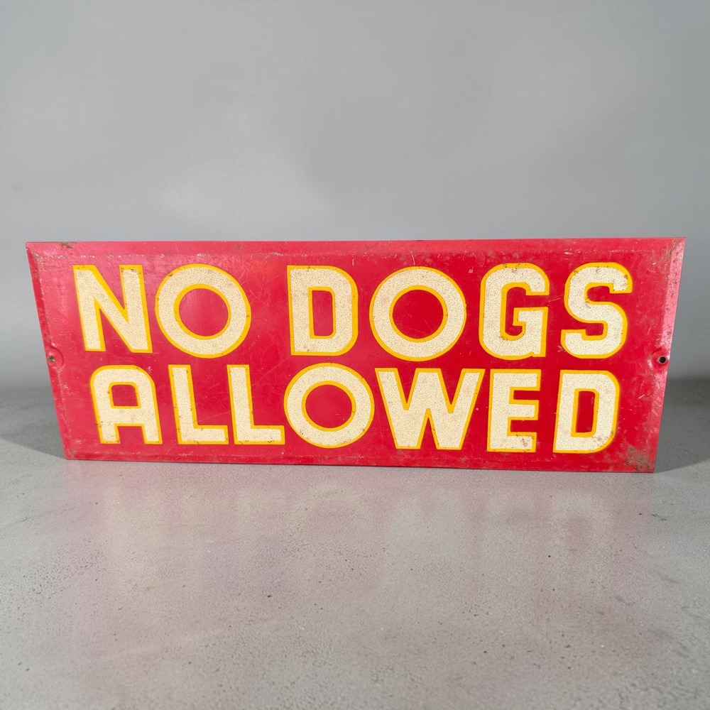 "No Dogs Allowed" Vintage Hetrolite Smaltz Reflective Letter Tin Sign 1930s